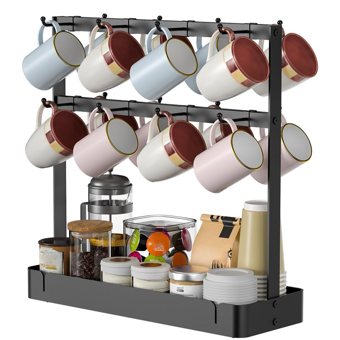 取り外し可能なフックコーヒーカップラックホームキッチン多層パンチフリーマグラック雑貨収納ラック