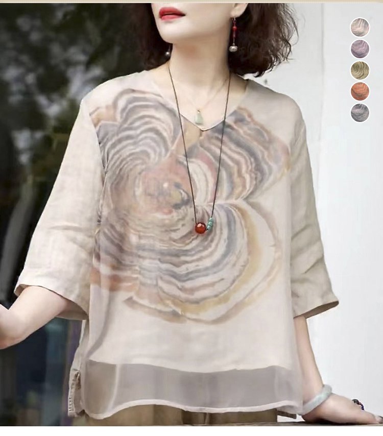 綿麻素材のナチュラルな質感ブラウス