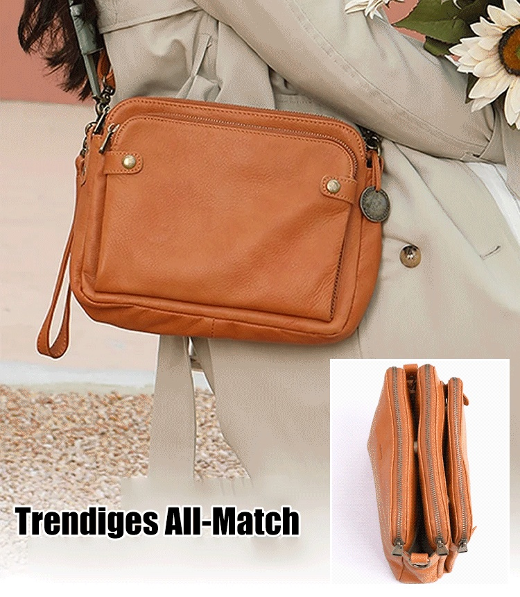 Dreifach-Lederkreuztasche