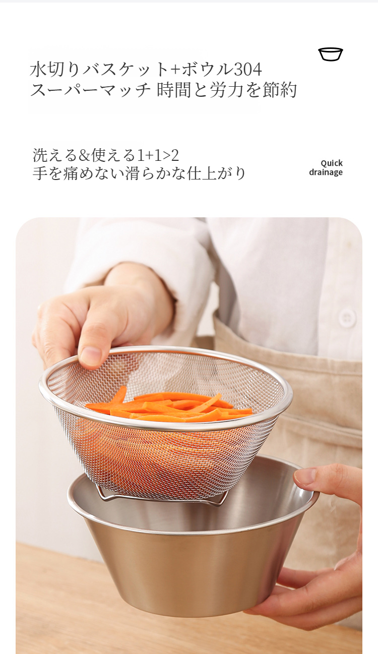 米を研ぐためのステンレス調理ボウル