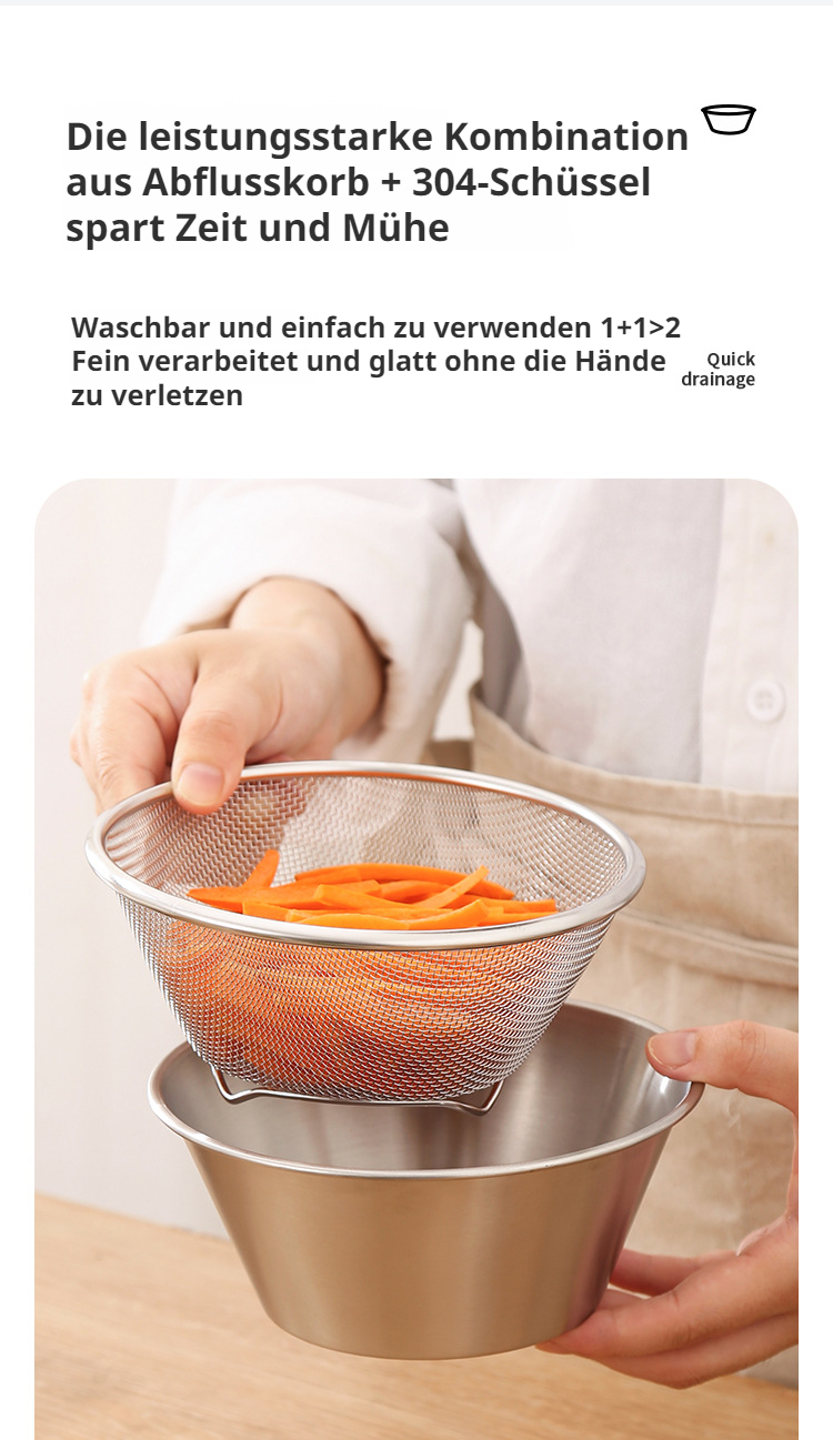 Essenszubereitung mit Edelstahl Abtropfbecken