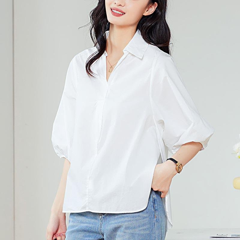 칼라 옆트임 칠부 블라우스 여 2025 봄여름 신상 캐주얼 코디 상의