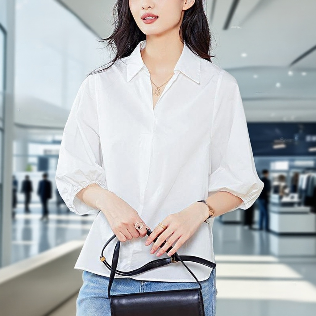 칼라 옆트임 칠부 블라우스 여 2025 봄여름 신상 캐주얼 코디 상의