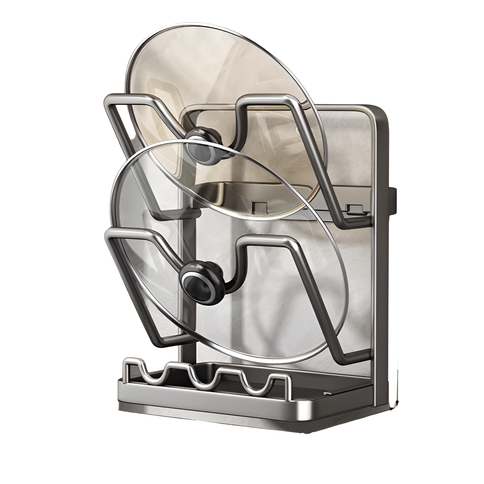 Wandmontiertes Topfdeckel- und Schneidebrettregal, stanzfrei