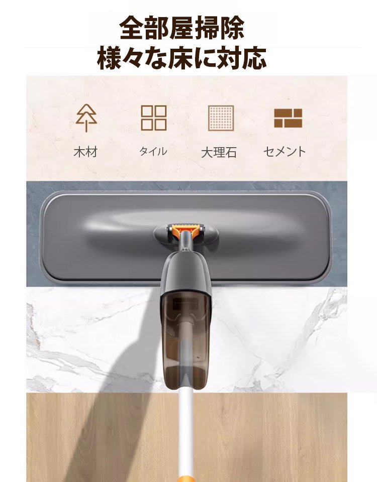 【ワンボタンでスプレー】手洗い不要スプレーモップ