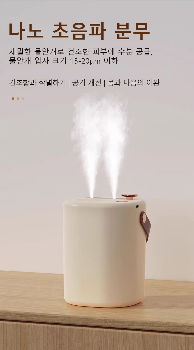 강력한 분무 기능을 보여주는 이중 분무 가습기