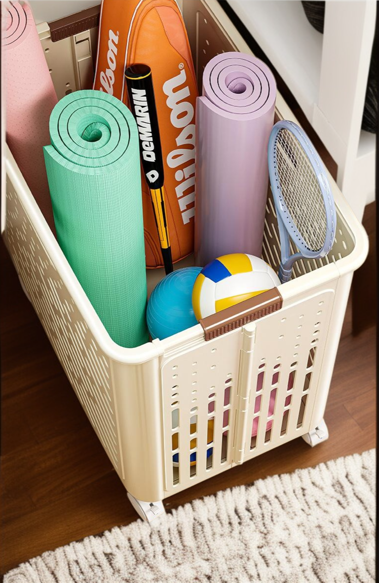 Large capacity storage basket for sports and fitness