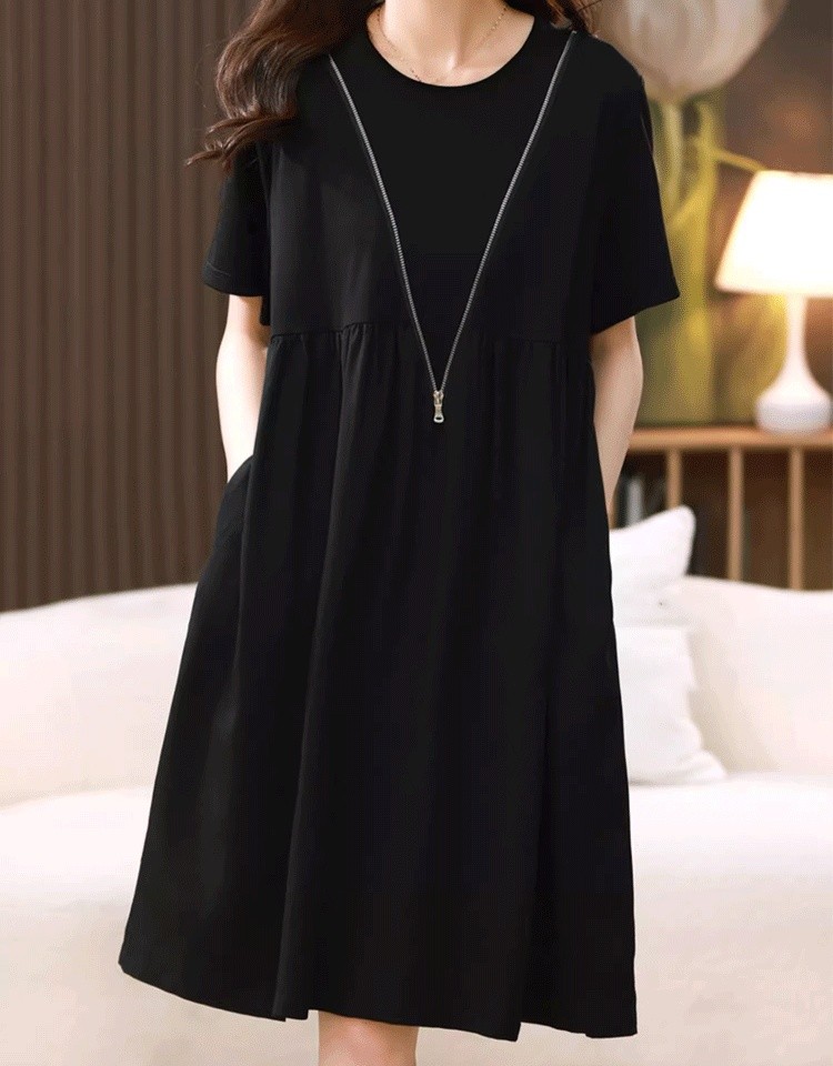 페이크 레이어링 지퍼 배색 원피스