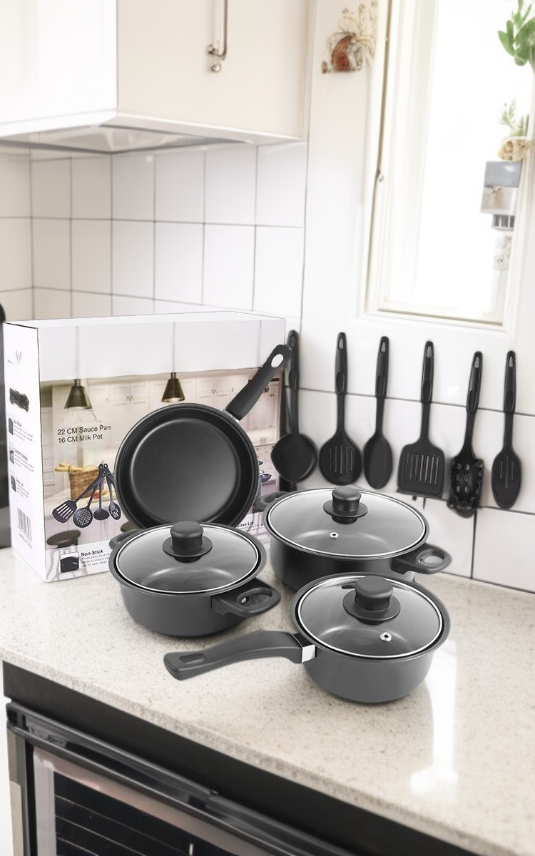 Complete 12-piece non-stick cookware set for modern kitchens