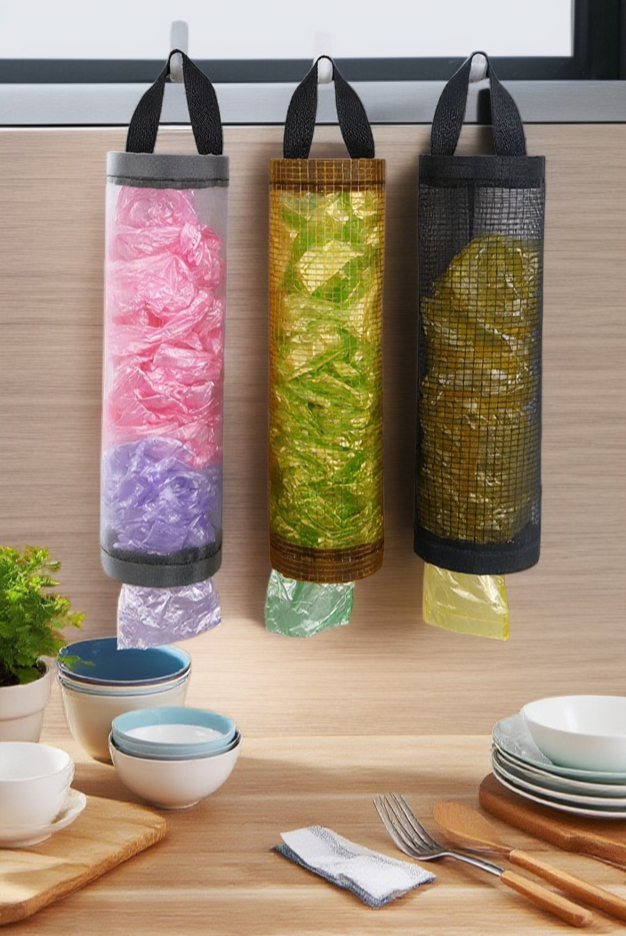 주방 쓰레기봉투 수납 벽걸이 봉투 설치 모습