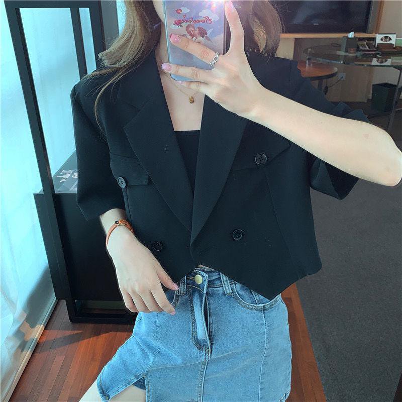 女性ルーズフィット半袖ショートスーツコート