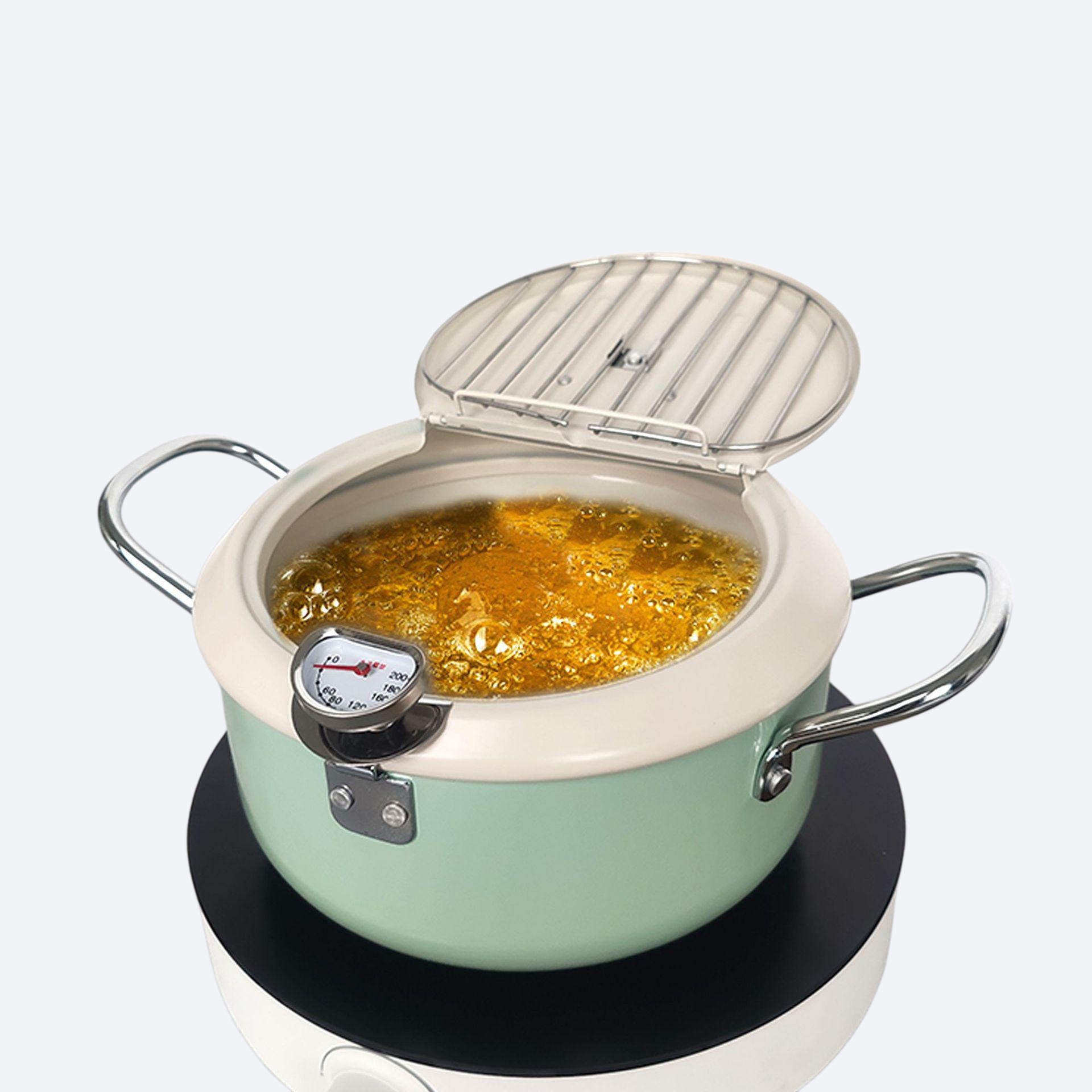 Flip ceramic frying pan with thermometer