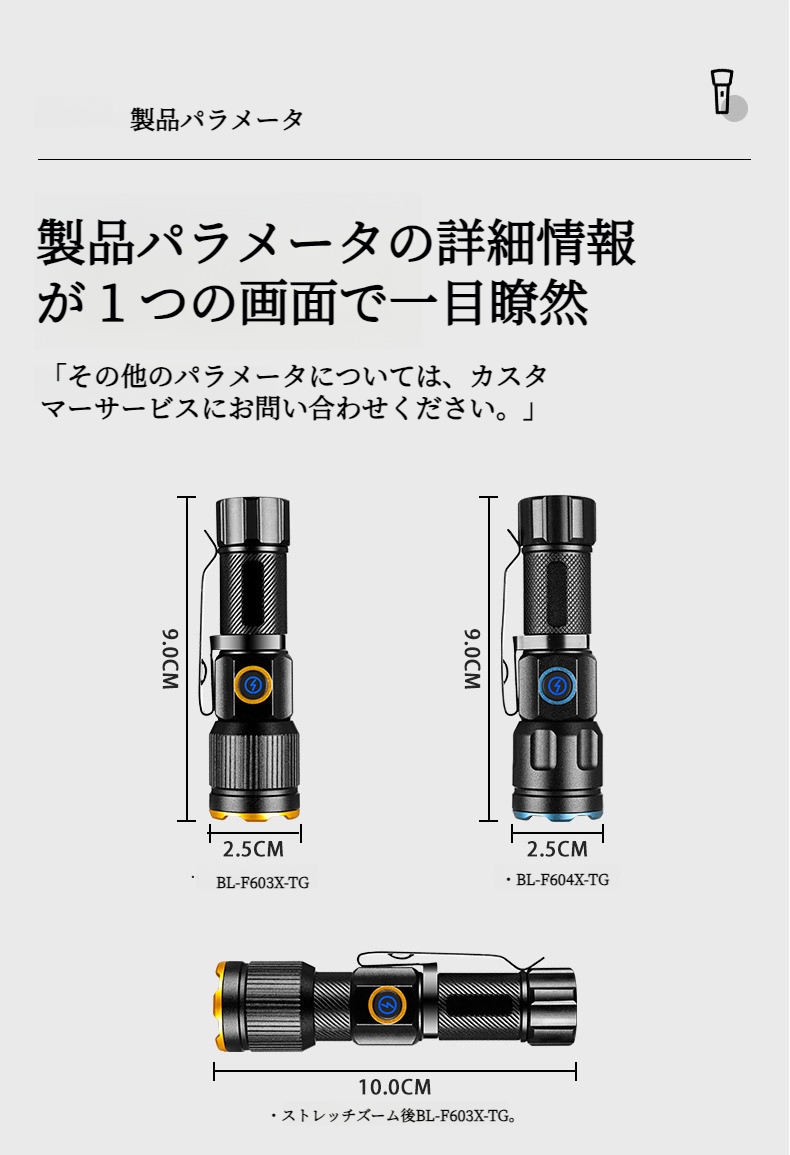 ミニ強力な充電式懐中電灯の使用イメージ