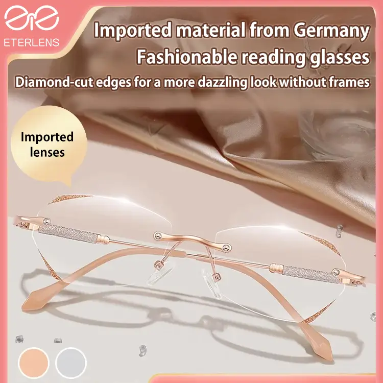 Diamond-cut frameless blue light blocking reading glasses