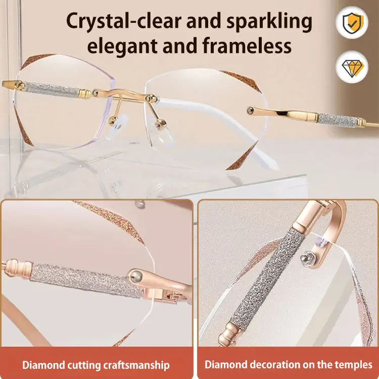 Diamond-cut frameless blue light blocking reading glasses