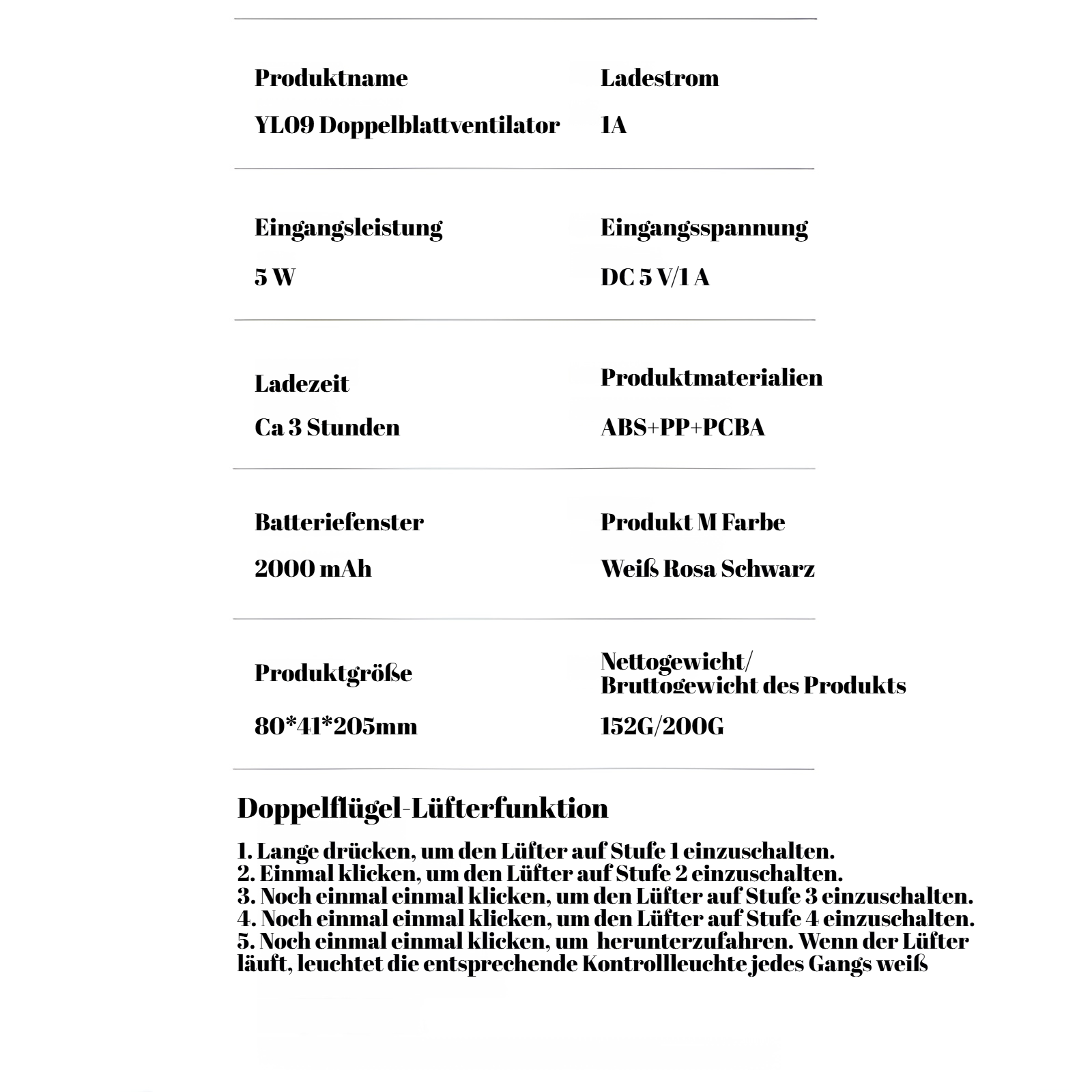 YL09 Multifunktions-Ventilator für heiße Tage