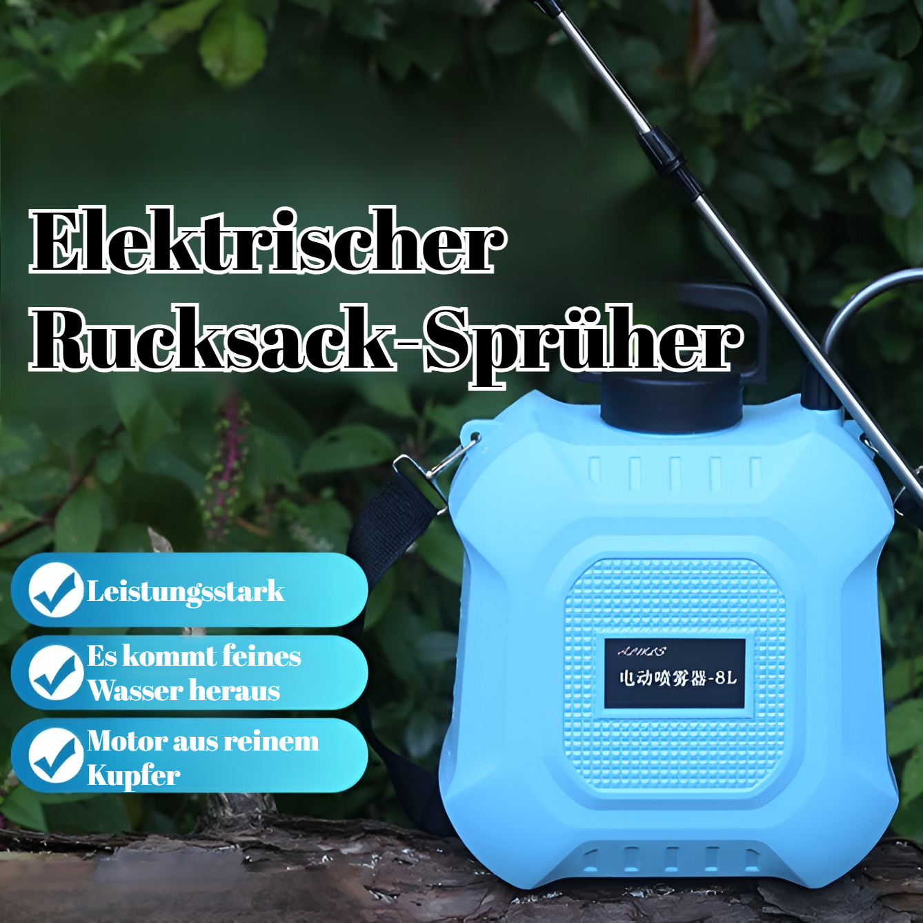 Wiederaufladbare elektrische Gießkanne im Einsatz im Garten