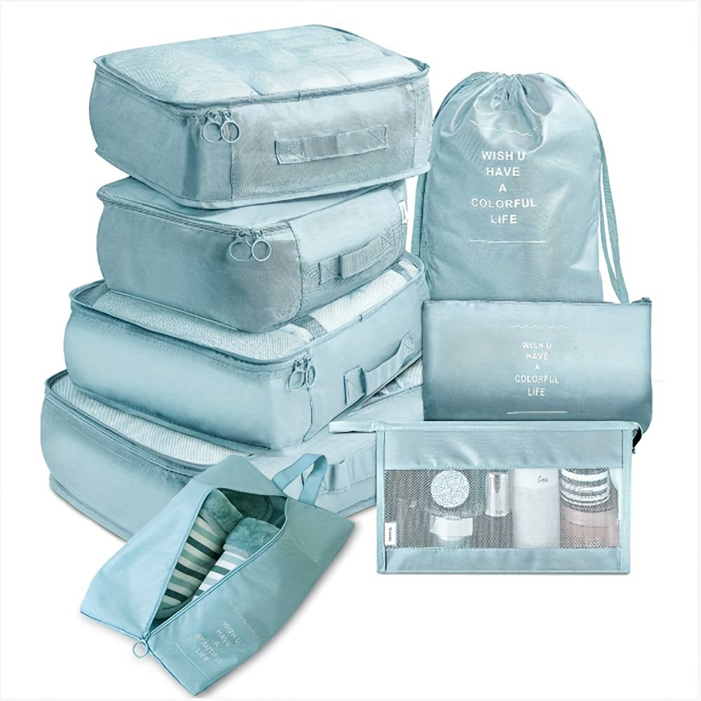 8pcs/set Packing Cubes For Suitcases, Travel Portable Clothes Storage Bags, Compression Storage Shoe