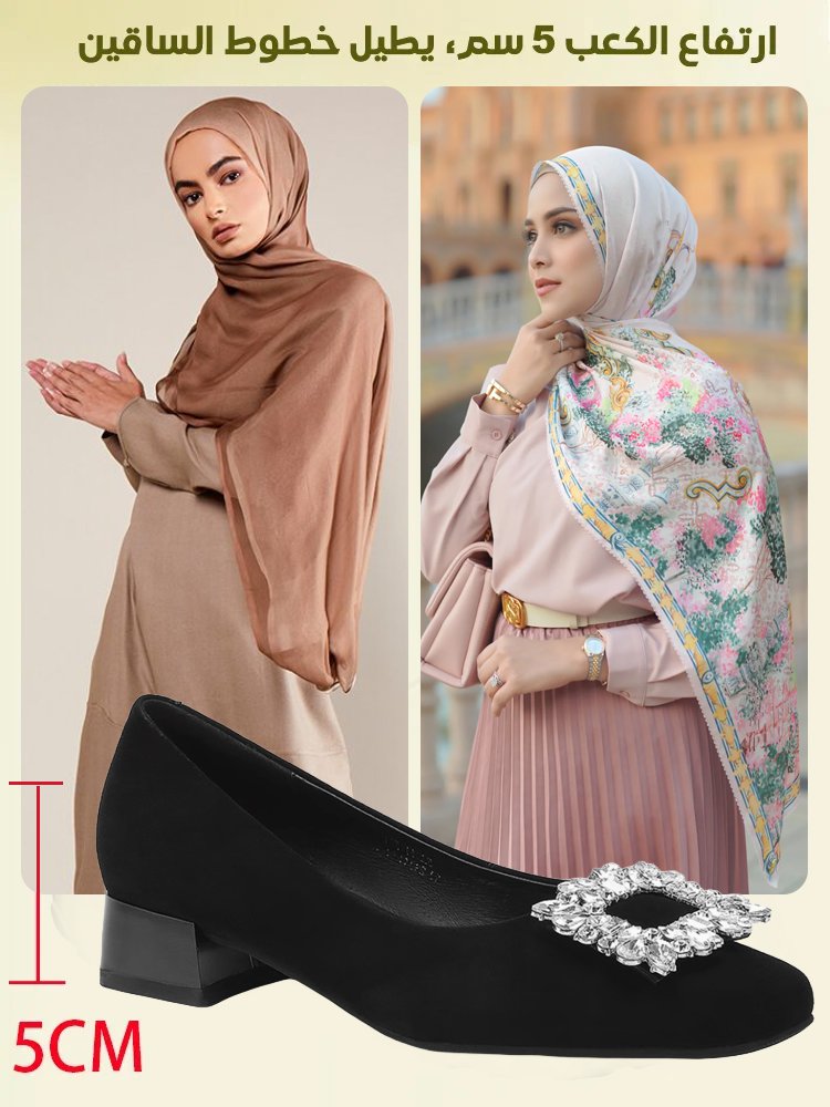 حذاء نسائي بكعب سميك مرصع بأحجار الراين بتصميم فرنسي عالي الجودة