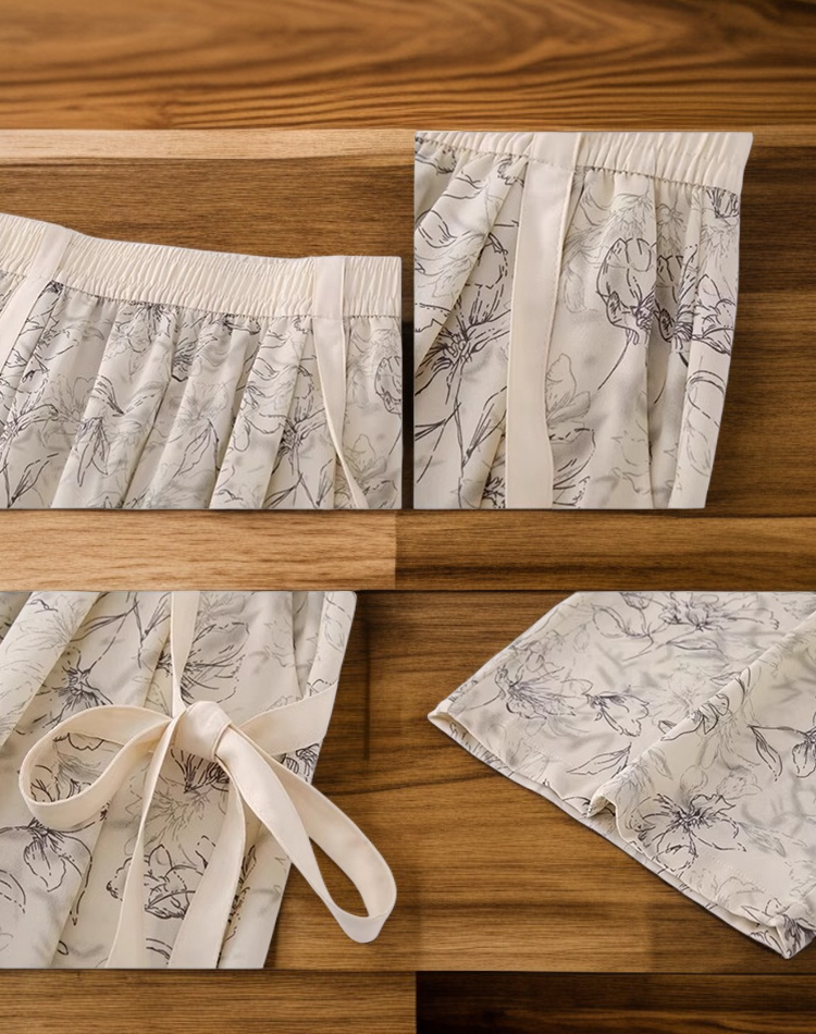 アイスシルクリボン飾りワイドパンツ