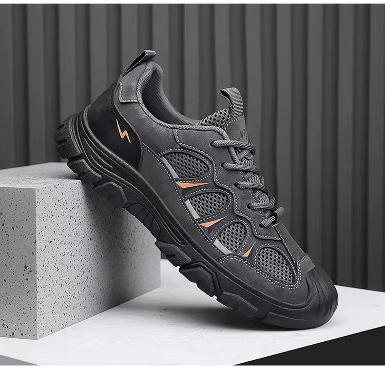 通気性の良いハイキング用メンズシューズのアッパーデザイン