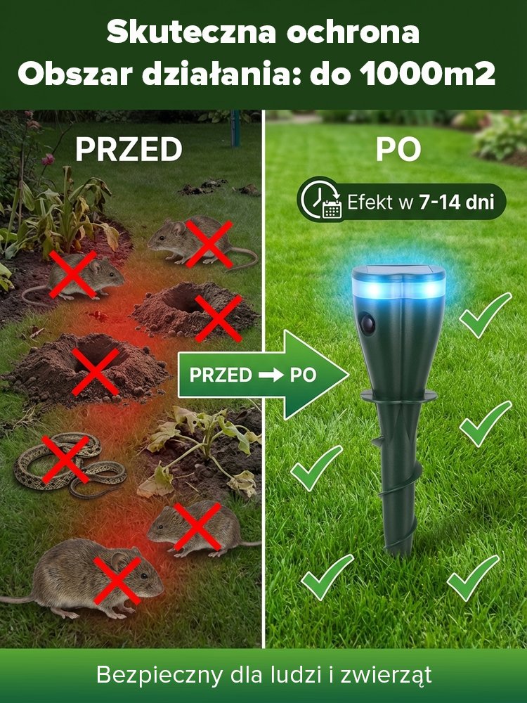 【Z migającym światłem】Solarny odstraszacz gryzoni
