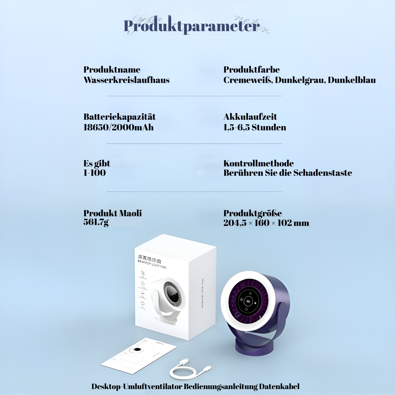 Kompakter und tragbarer Desktop-Ventilator in modernem Design