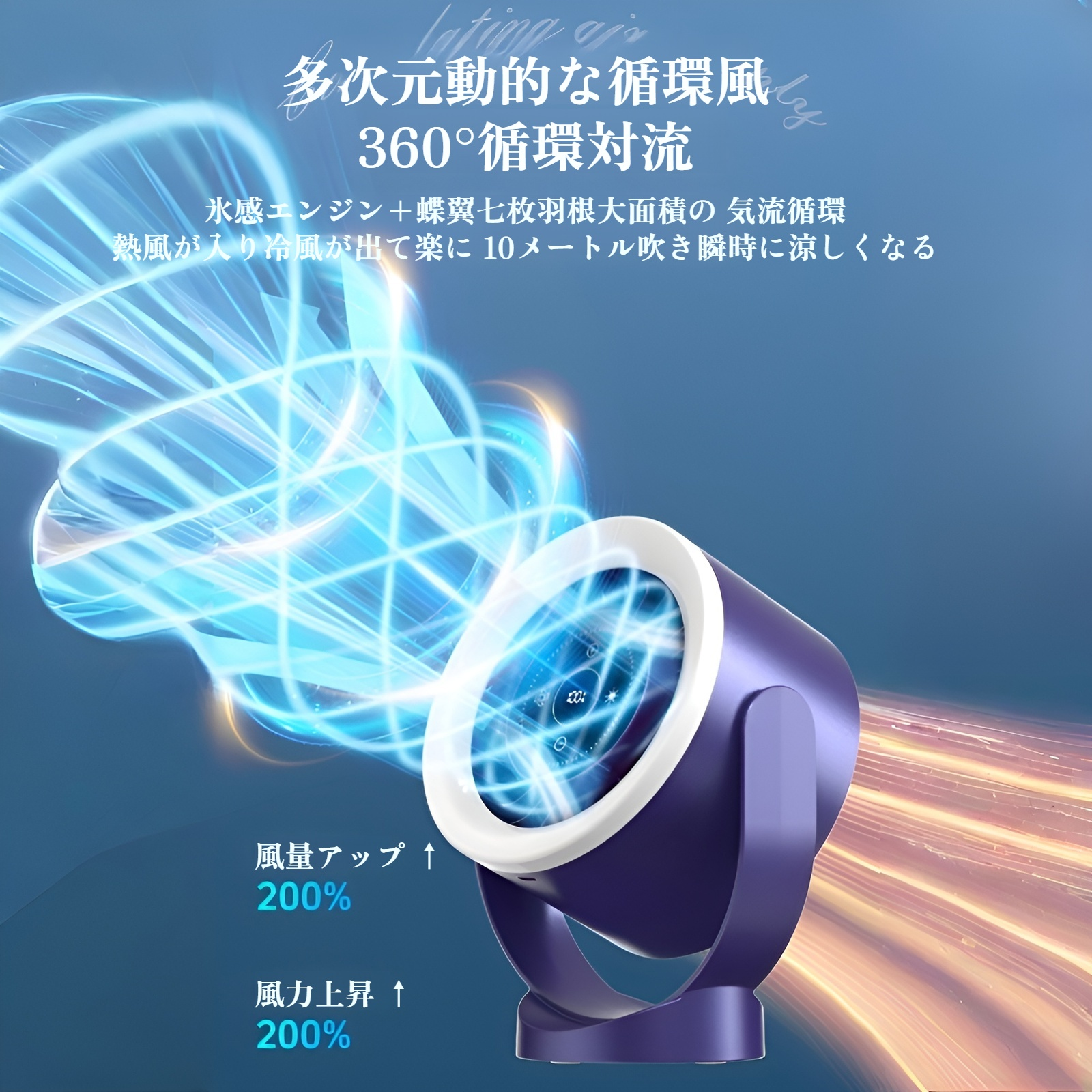 2025新しいデスクトップ壁掛けデスクトップタービン循環ファンファンライト充電式デスクトップファンベッドサイドランプタッチデジタルディスプレイリング照明