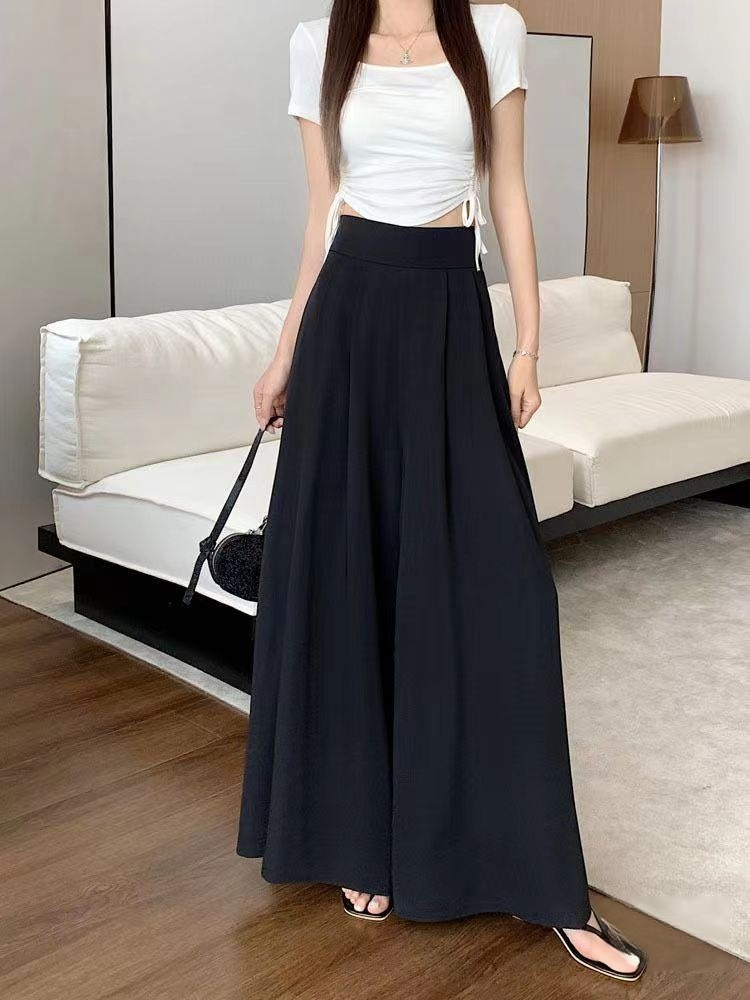 와이드 팬츠 스커트 핏이 날씬해 보이는 스커트 트렌디 하이웨이스트 오버사이즈 플리츠 캐주얼 여성 봄 원피스