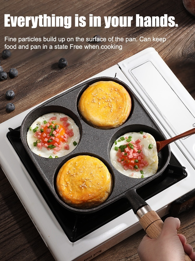 Deeper four-hole cast iron non-stick frying pan