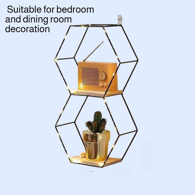 Nordic Style Hexagonal Iron Wall Shelf, Wall-Mounted Decoration for Bedroom and Dining Room