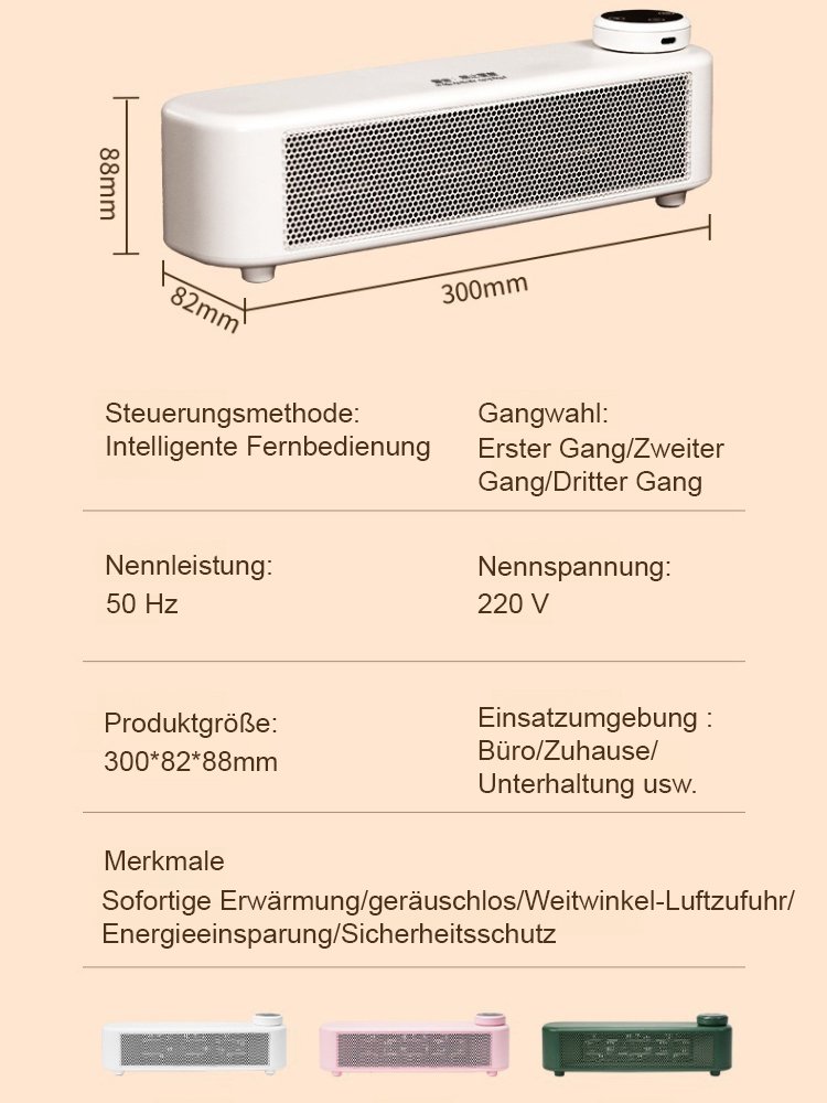 3 Sekunden Schnellheizung, geräuschlos, energiesparendes Heizgerät.