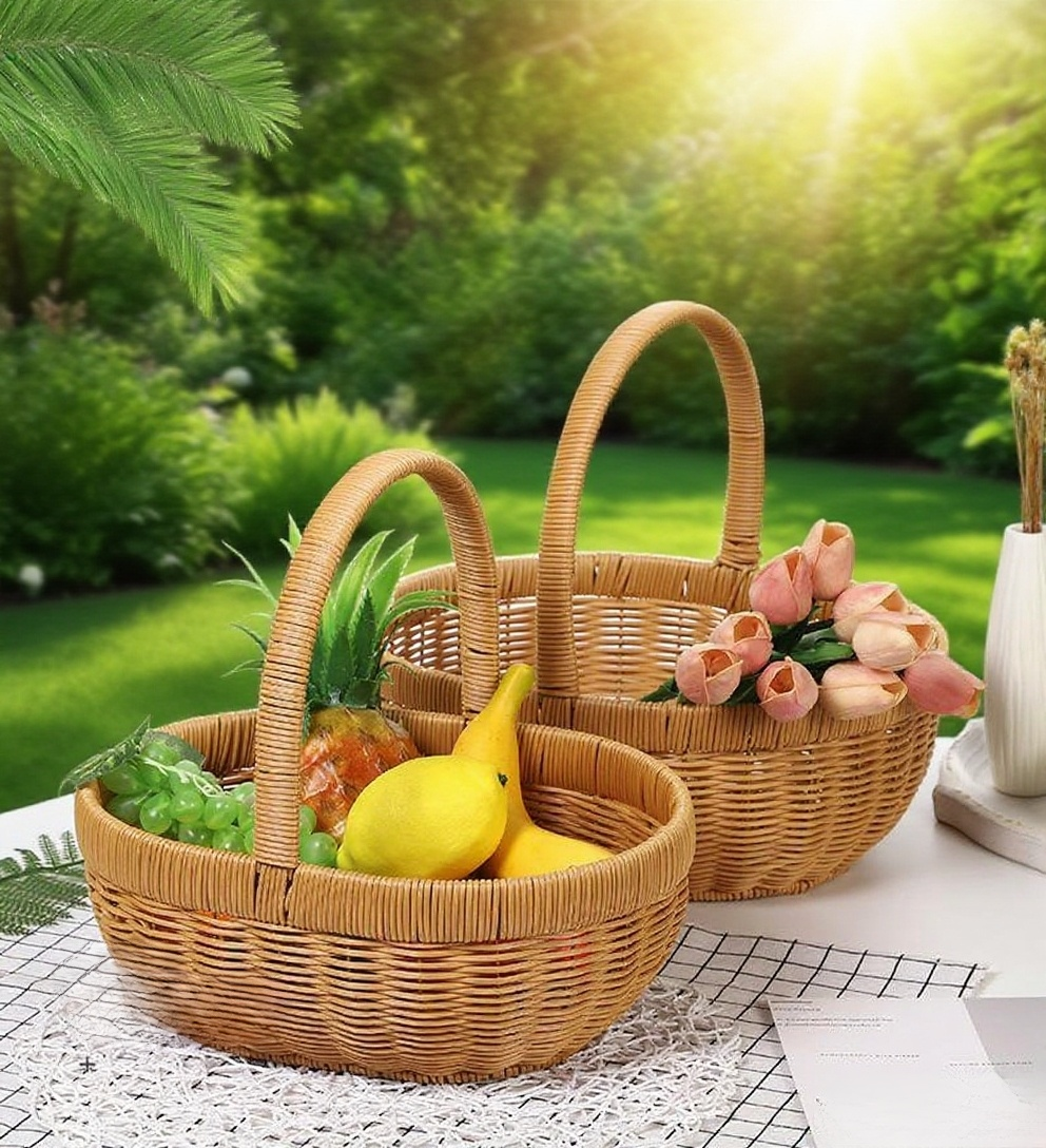 ナチュラル素材の手提げバスケット詳細