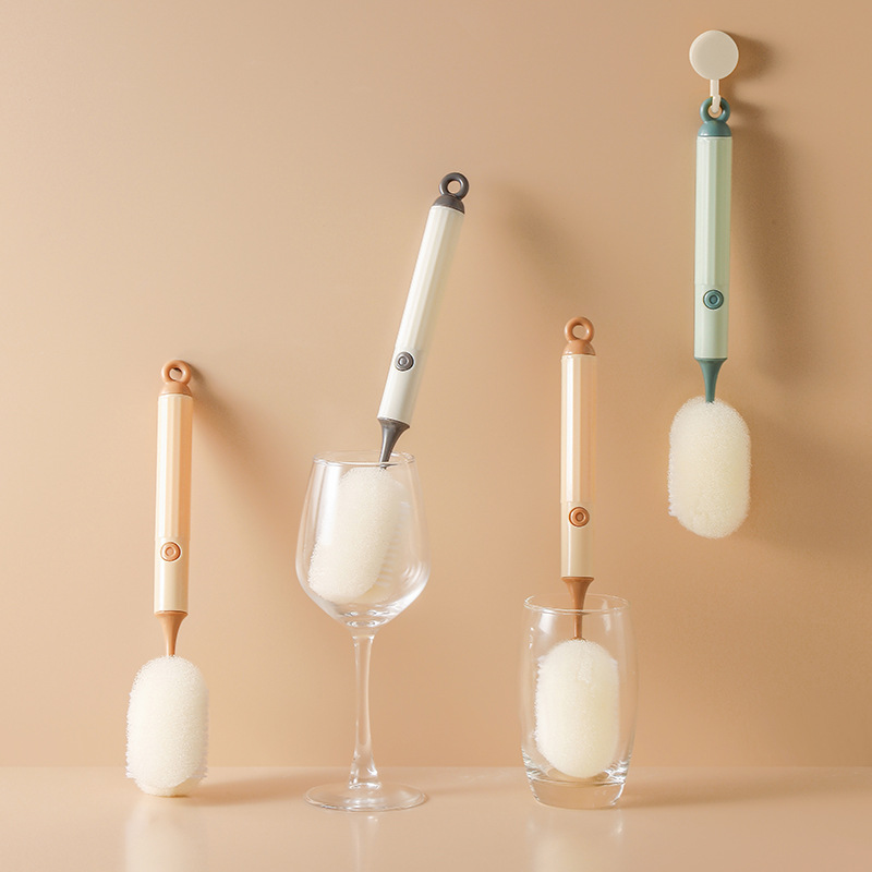 ロングハンドル取り外し可能カップブラシ ダブルヘッドボトルブラシ クリーニングスポンジ