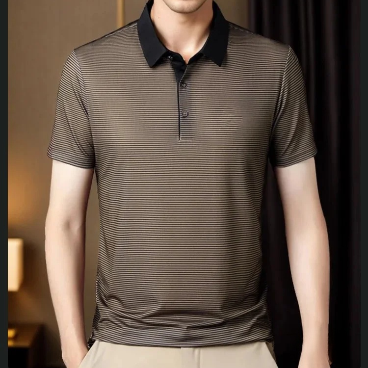 남성용 심플 라펠 스트라이프 반팔 폴로티