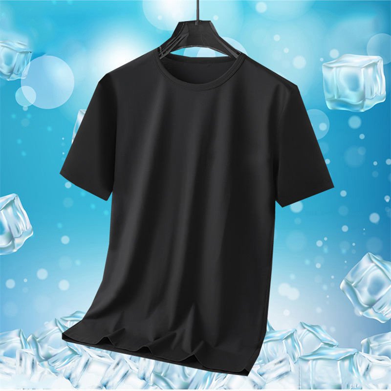 アイスシルクメッシュ半袖Tシャツ、メンズ夏用薄手無地クルーネックトップス