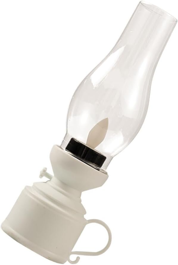 램프 빈티지 불꽃없는 테이블 램프 LED 등유 램프 투명 허리케인 램프 배터리 구동 침실 거실 침대 옆 탁자 흰색