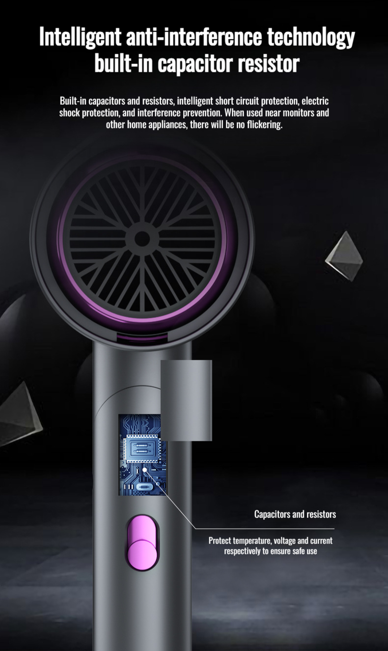 Home appliances electric hair dryer folding blue light hot and cold wind hair dryer