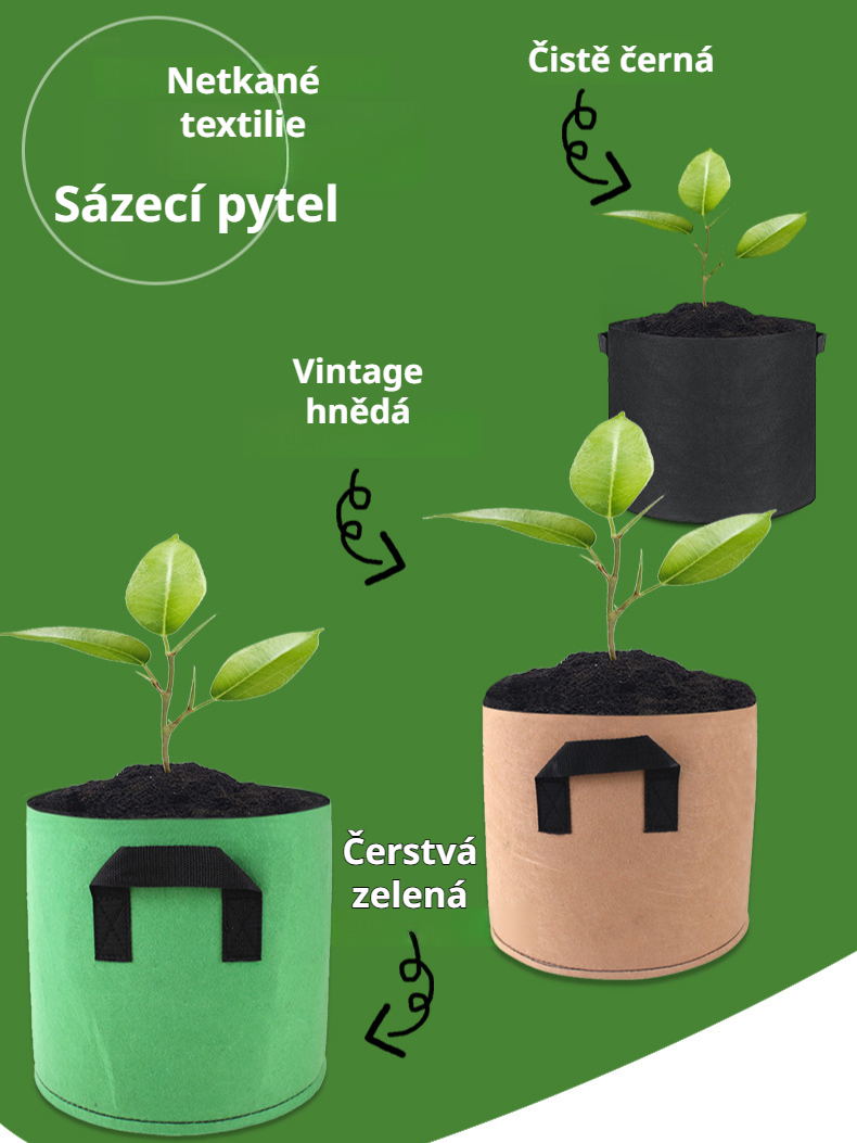 Černý netkaný květináč pro pěstování rostlin