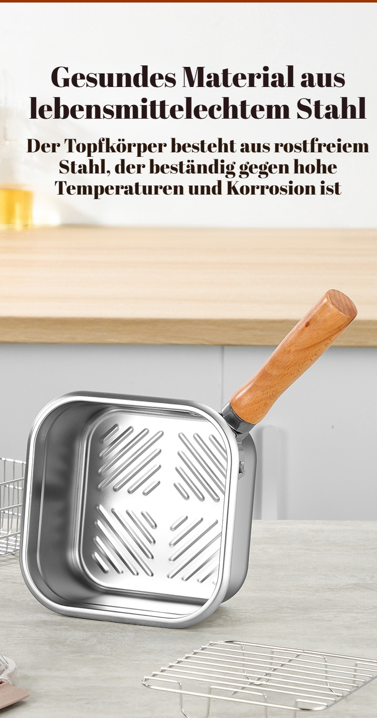 Quadratische Bratpfanne aus Edelstahl, Tempura-Topf, Milchtopf für den Haushalt, Nudelkochtopf, trag