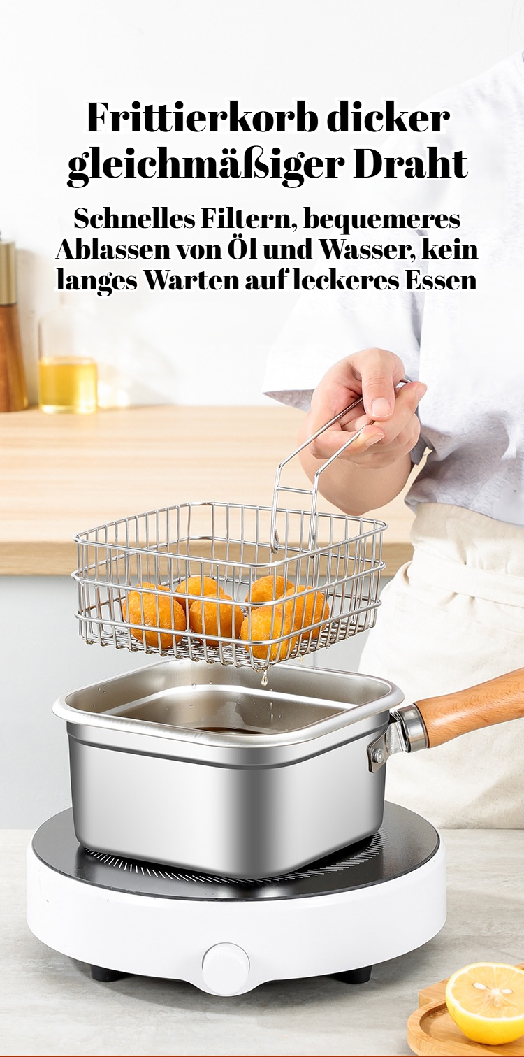 Quadratische Bratpfanne aus Edelstahl, Tempura-Topf, Milchtopf für den Haushalt, Nudelkochtopf, trag