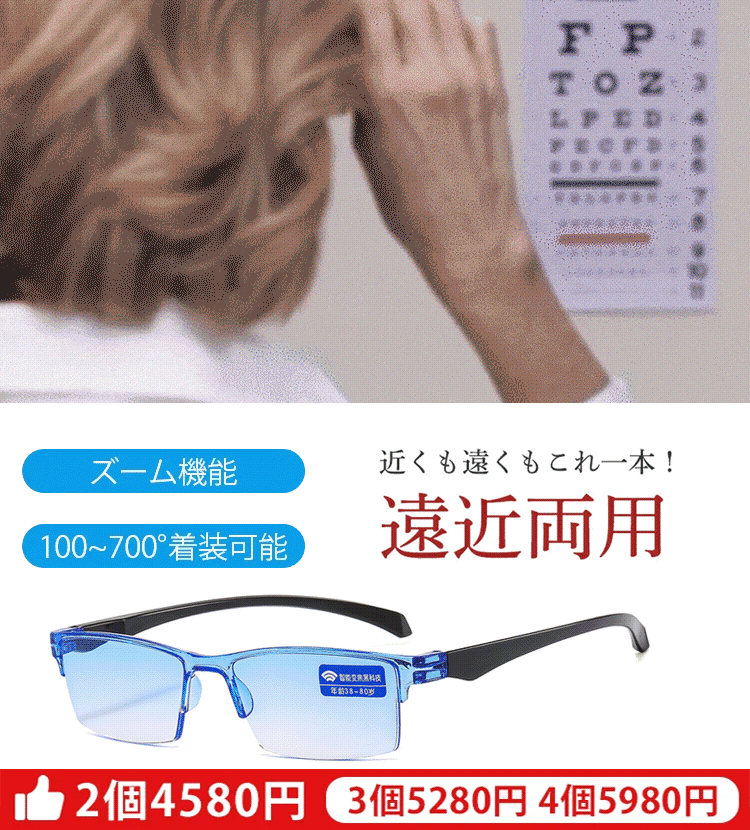 累進多焦点スマートズーム青色光対策老眼用メガネ