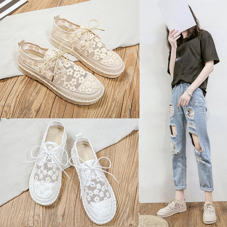 여성 망사 자수 컴포트 단화