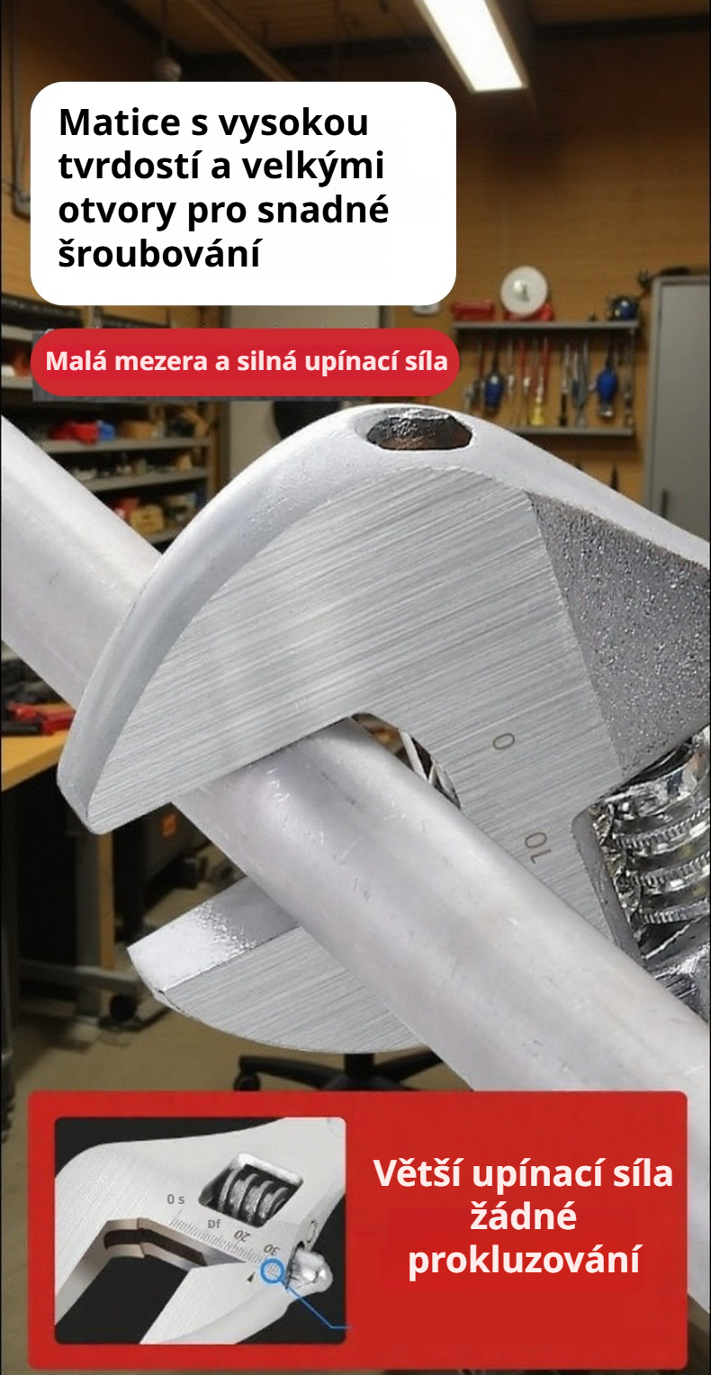 Detailní pohled na praktický klíč s nastavitelnou hlavou