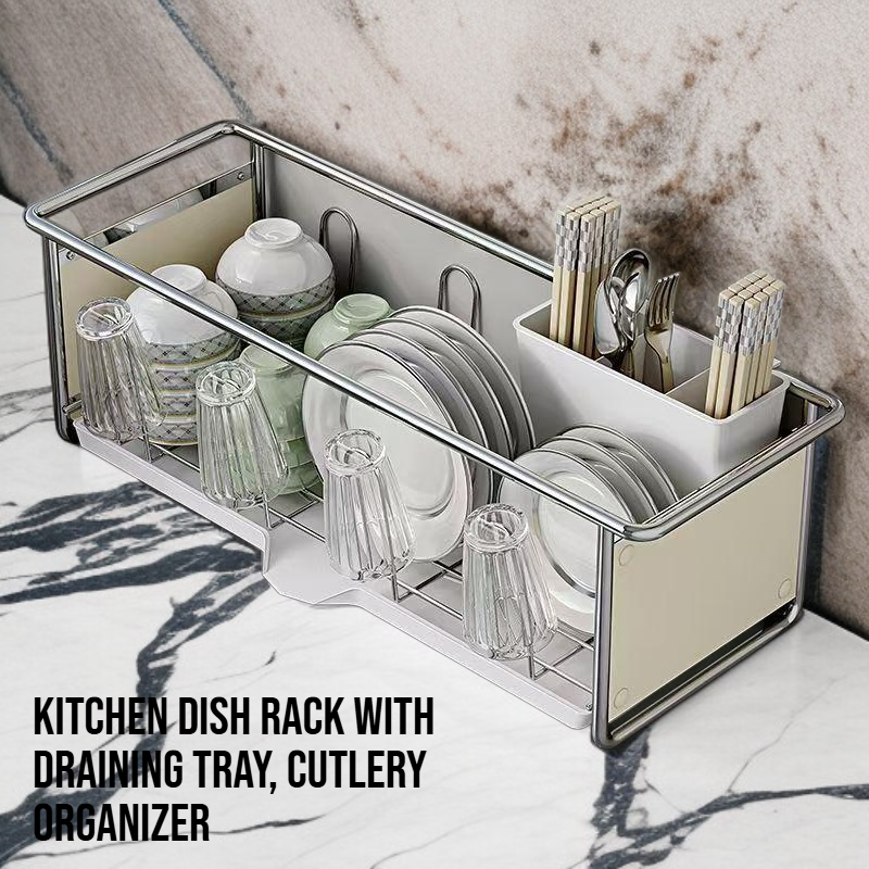 Space-saving dish drying rack on countertop