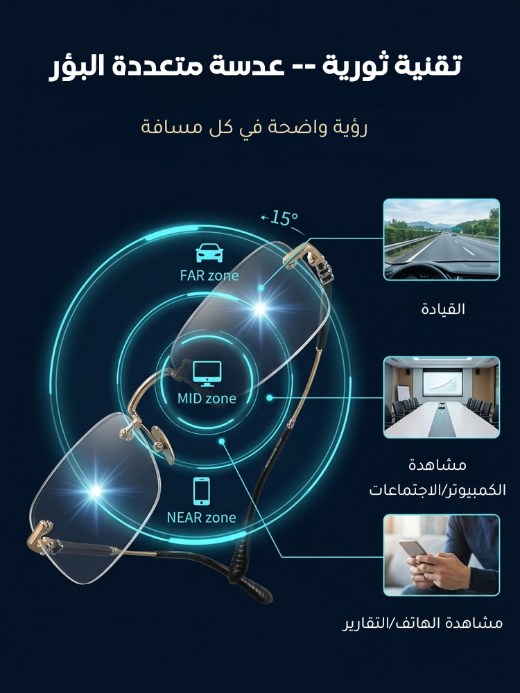 (تركيز فوري تلقائي) نظارة حماية مع عدسات ضبط التركيز الذكي ومتغيرة اللون لحماية العين طوال اليوم