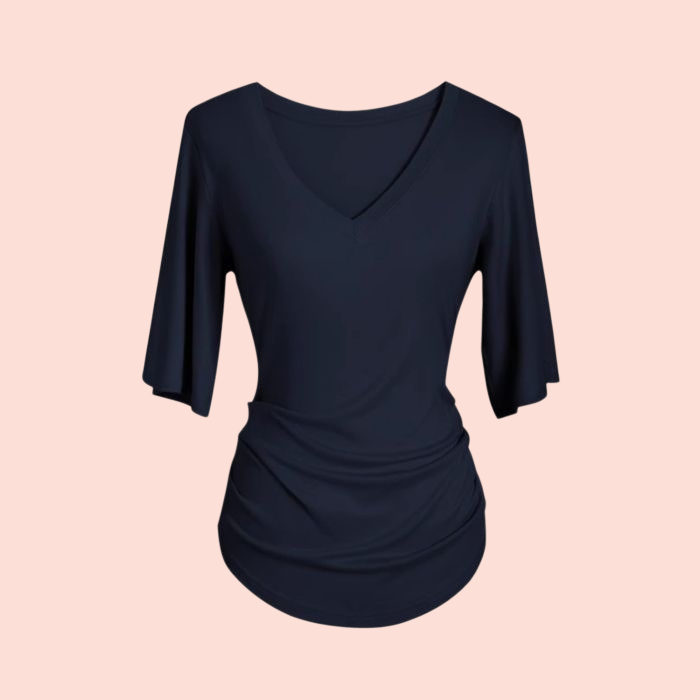 ブラック通勤ファッション ドルマンスリーブTシャツ