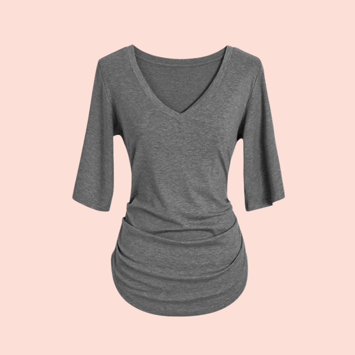 ブラック通勤ファッション ドルマンスリーブTシャツ