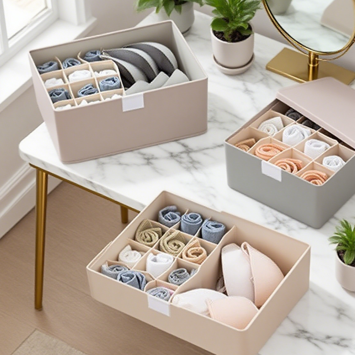 Organizér na spodní prádlo, ponožky a podprsenky z bavlny a lnu