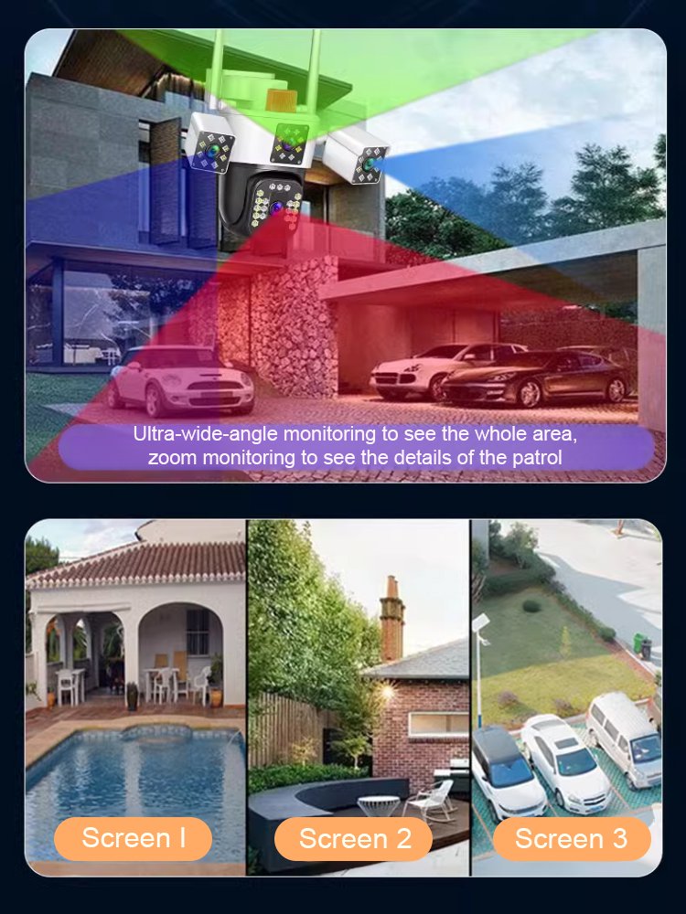 360-degree 10x zoom triple-screen HD night vision camera